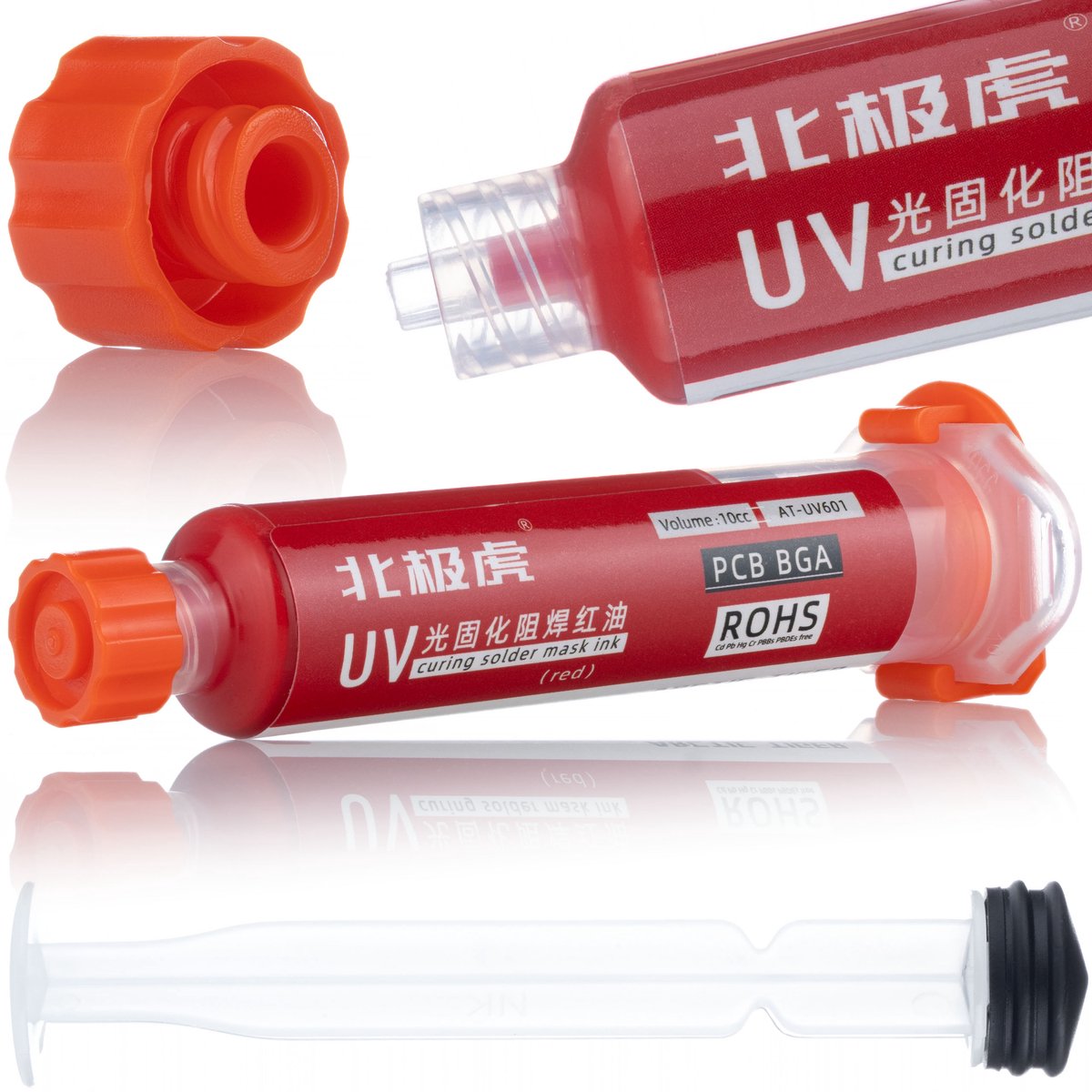 Rosfix Soldeermasker Spuit - Rood UV-Uithardend - 10 ml, Spuit 95 mm, Snelle Uitharding 365nm 5W