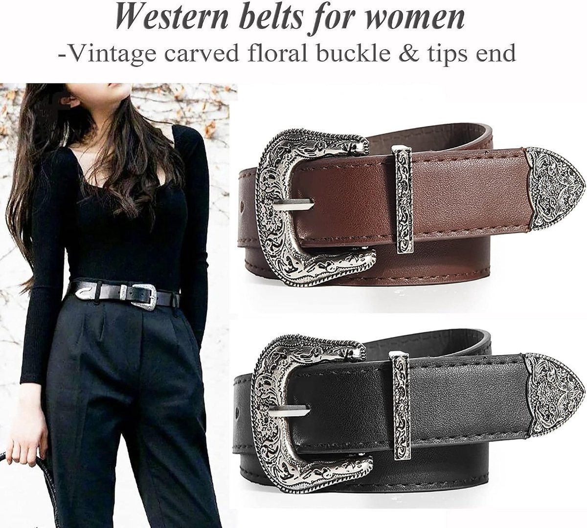 Verstelbare Vintage Western Cowboyriem voor Dames en Heren, Gegraveerde Gesp, Ideaal voor Jeans, Broeken en Jurken