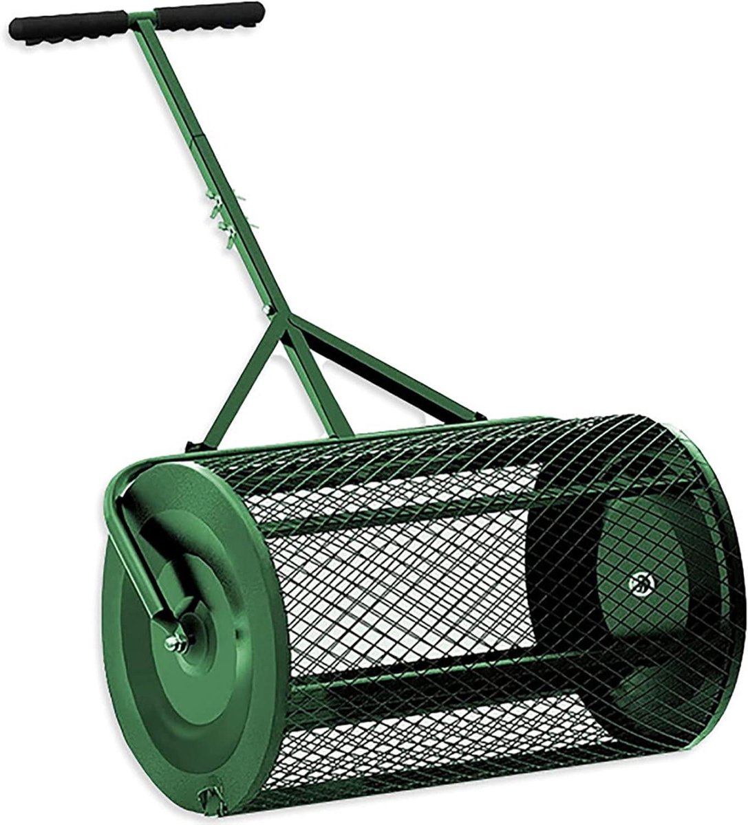 Compoststrooier Gazon - Grondverspreider Veenmosstrooier - Gazon Onderhoud - Verstelbare T-greep - 61 cm - Zwart