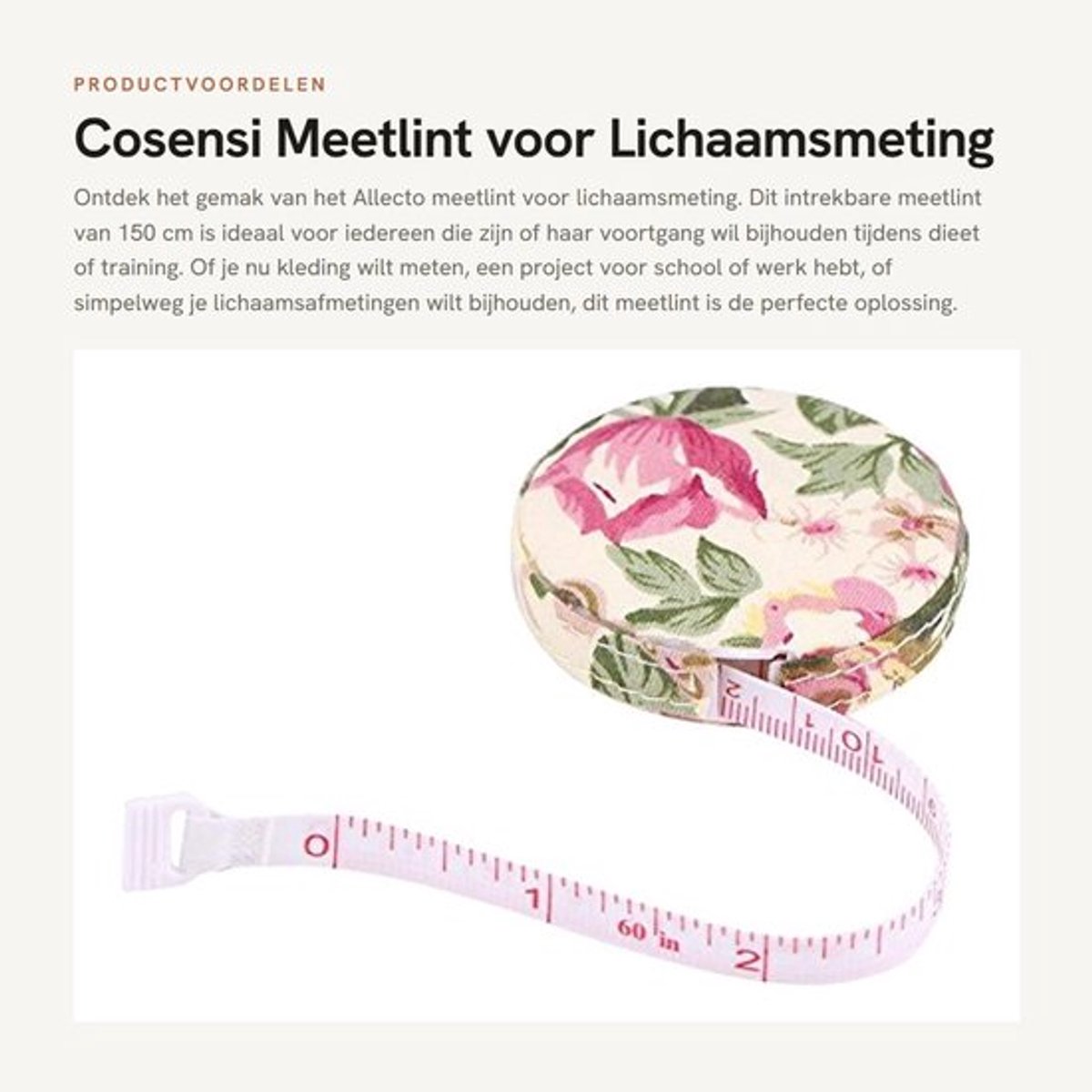 Meetlint 150 cm - Intrekbaar - Zacht - Lichaamsmeting - Naaien - Geschikt voor Kleding/Handwerk - Meetband