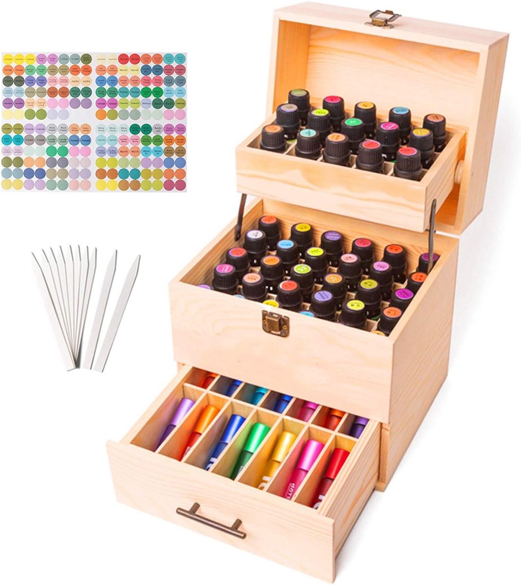 Houten Opbergdoos voor Essentiële Olie, Nagellak en Lippenstift met 59 Vakken en Organizer Functie