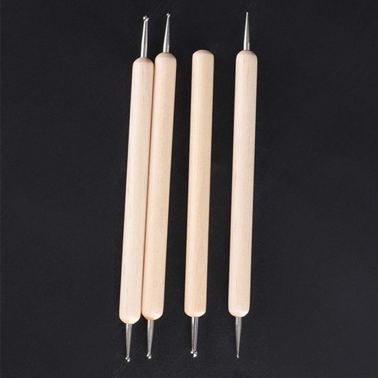 Balpen Houten Handvat - Roestvrijstalen Kogel - Embossing Tool - Klei/Aardewerk - Beeldhouwen - 4 Stuks - Embossingtool — afbeelding 2