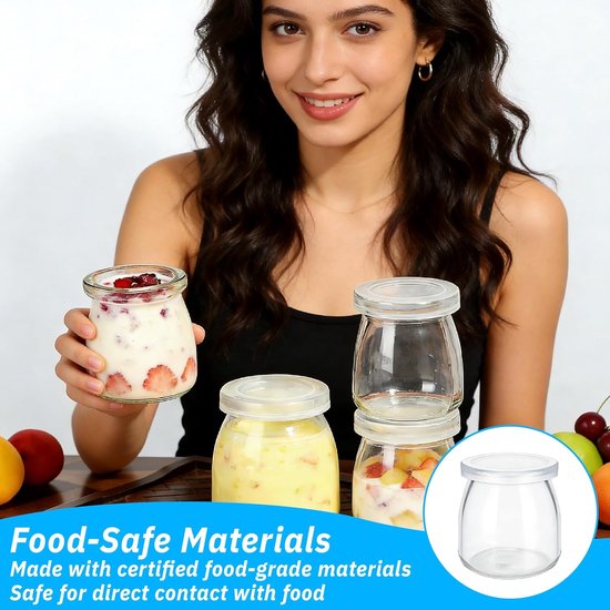 Yoghurtglazen met deksel - Dessertpotjes - Opslag en presentatie - Lekvrij en luchtdicht - 12 stuks 200 ml - Transparant — afbeelding 4