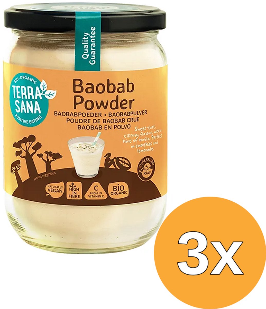 3x Terrasana Raw Baobab Poeder In Glas Bio (190 gr)