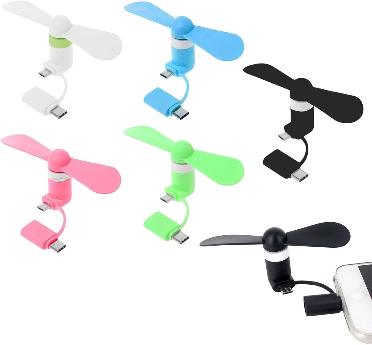 Mini USB Ventilator voor Mobiele Telefoon - 5 Stuks - 8,7 x 4,5 x 3 cm - Draagbare Handventilator - Voor Android en Type C Telefoons