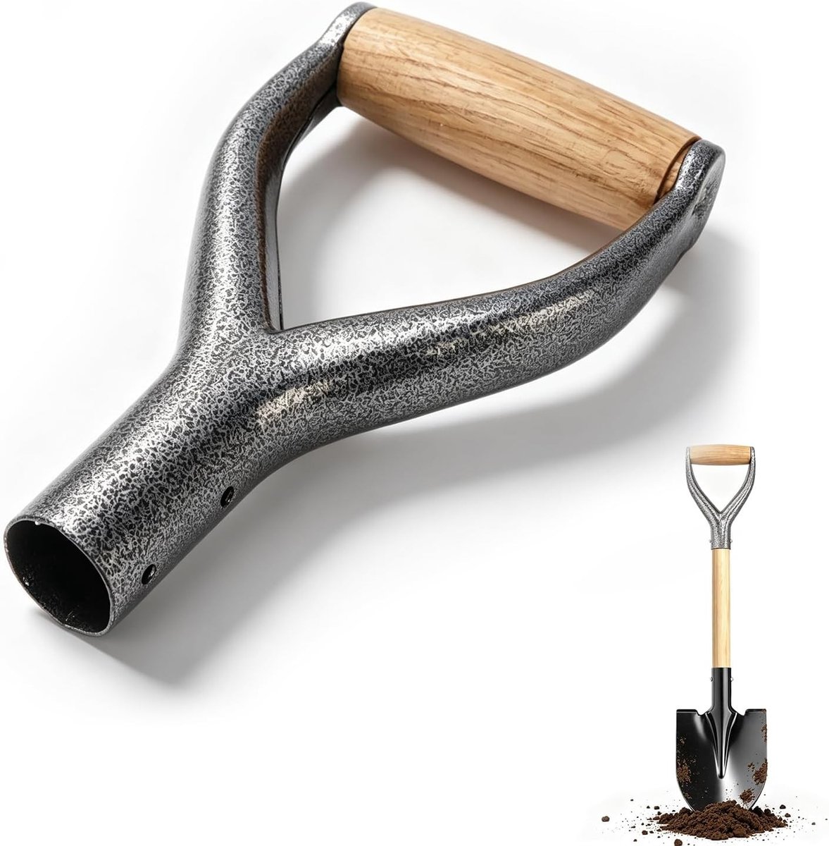 Y-vormige spade handgreep van ijzer met houten handvat, 31 cm binnendiameter, ideaal voor tuinieren en graven, vervangingsonderdeel voor tuingereedschap