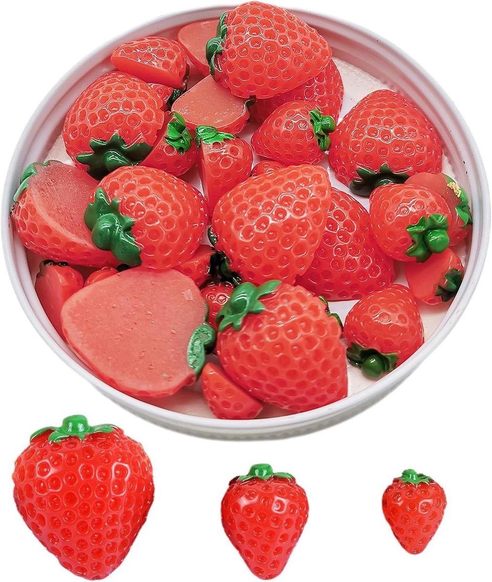 30 Stuks Kunststof Aardbeien - Rode Decoratieve Aardbeien voor Creatieve Klussen, Scrapbooking en Mobiele Telefoon Accessoires