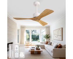 Moderne 42-inch plafondventilator zonder lamp - Afstandsbediening - Stille omkeerbare DC-motor - 6-snelheden omkeerbare ventilatorinstellingen - Drie propellerbladen van massief natuurhout - Modern design