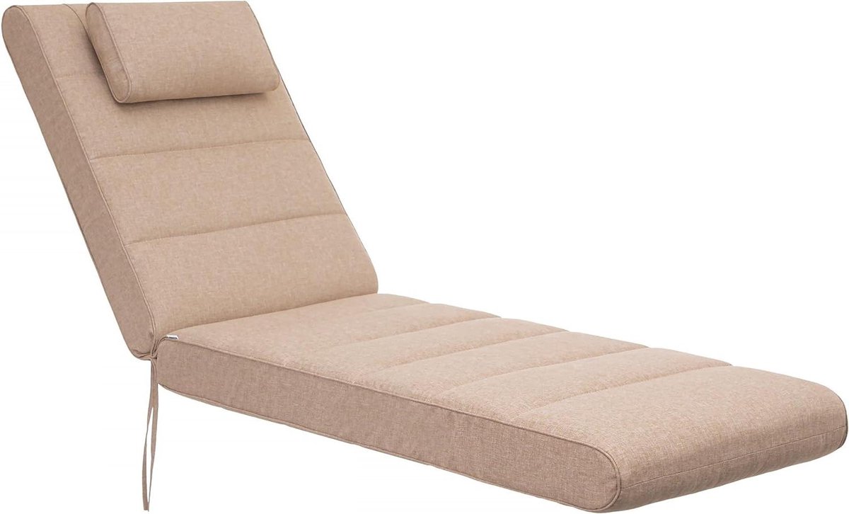 Ligstoelkussen - Tuinkussen - Ontspannen buiten - Waterafstotend en omkeerbaar - 204 x 60 cm - Beige
