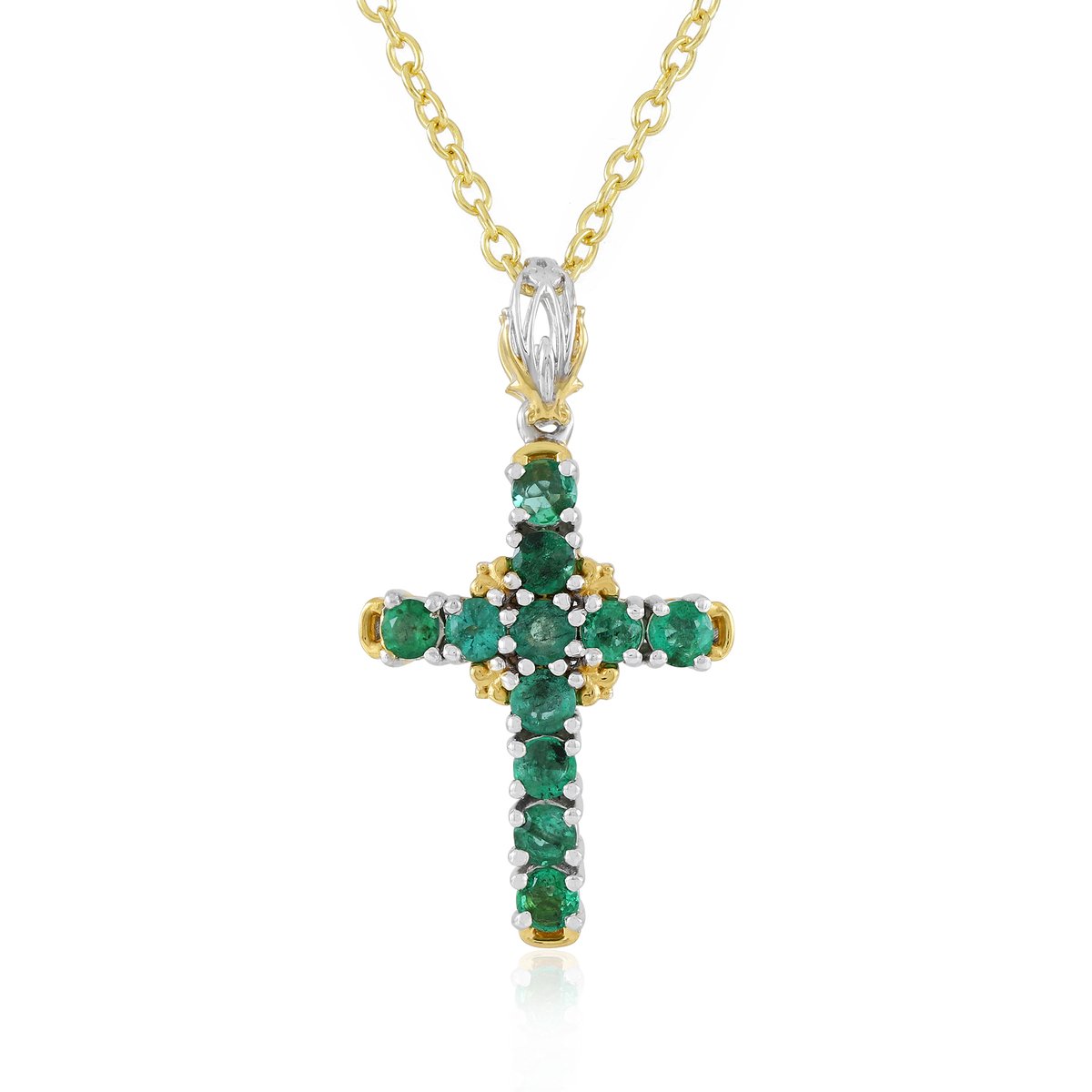 Cavill - Zilveren ketting 925 sterling zilver verguld - Zambia smaragd 0,792 ct - Elegante kruis hanger - 50 cm - Dames sieraden
