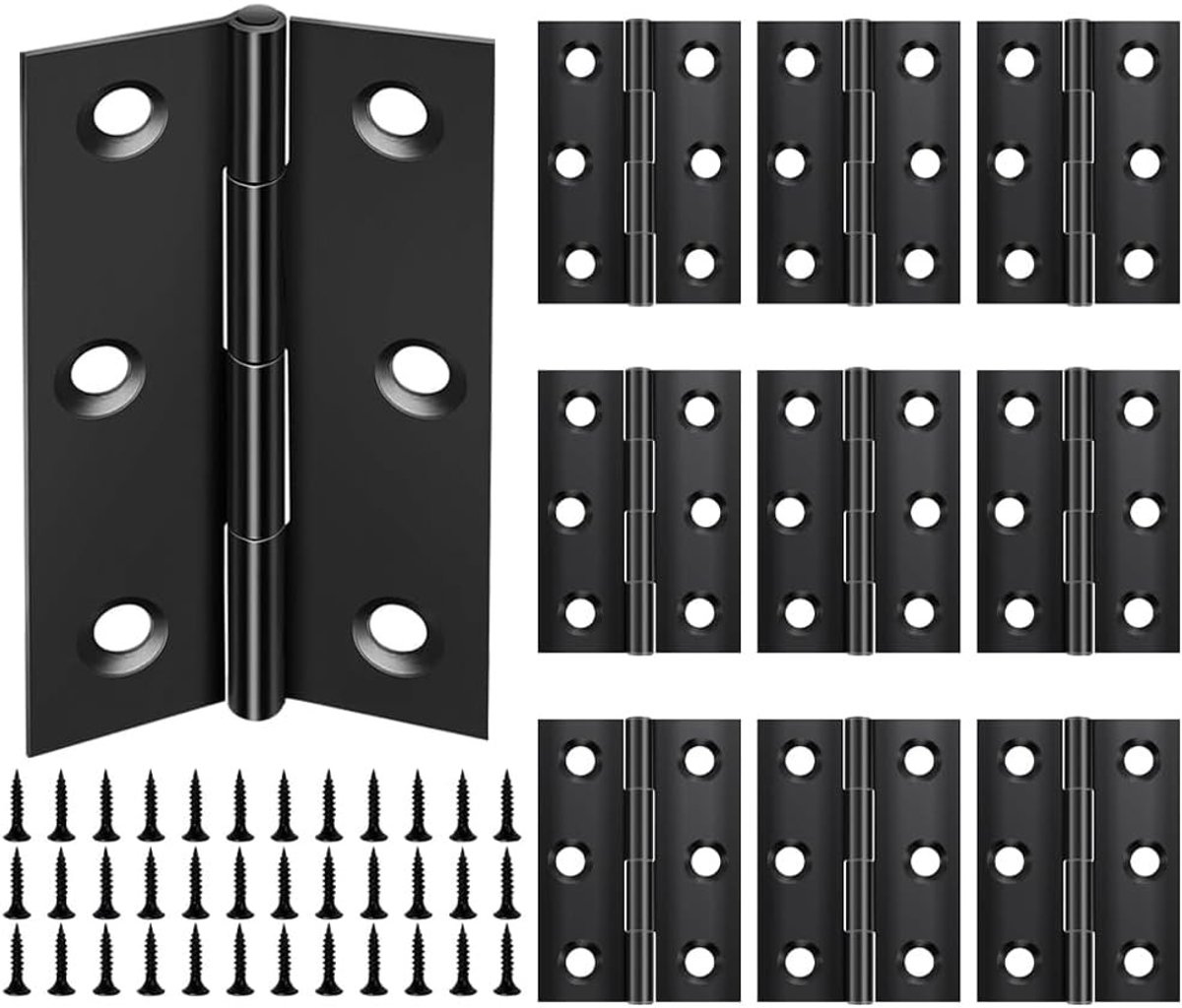 Zwarte roestvrijstalen deurhengsels, 10 stuks, 75mm x 50mm, duurzaam, verstelbaar en corrosiebestendig
