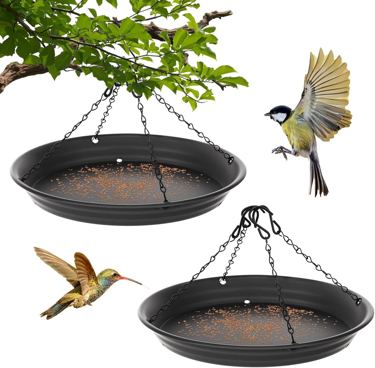 Hangend vogelvoederplatform, 2-delig met 20,8 cm touw en 32,2 cm grote ring voor kolibries, ideaal voor tuin, vogels en bijenopvang