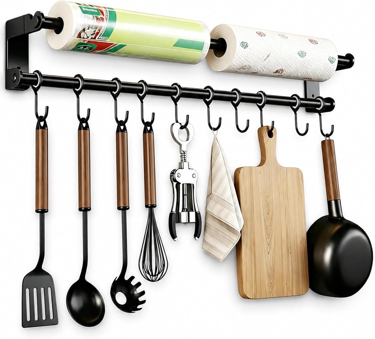 Zelfklevende haaklijst 40 cm - zonder boren - keukenrel met 10 haken - ideaal voor keukengerei - ShopVlot