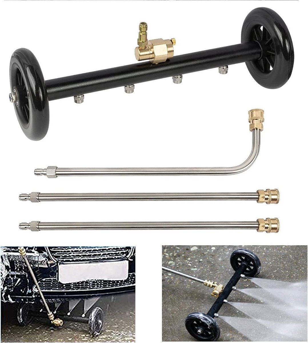 Efficiënte Vloerreinigingsborstel met 3-delige Verlengstang voor Hogedrukreinigers, 16 Inch, 4000 psi, Ideaal voor Terras en Oprit