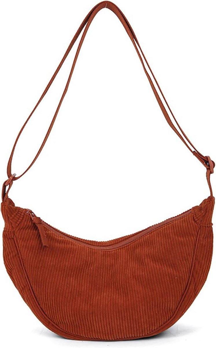 Crescent Bag voor Vrouwen - Draagbare Corduroy Crossbody Tas met Verstelbare Schouderband, Multifunctionele Hobo Tas voor Reizen, Werk en School