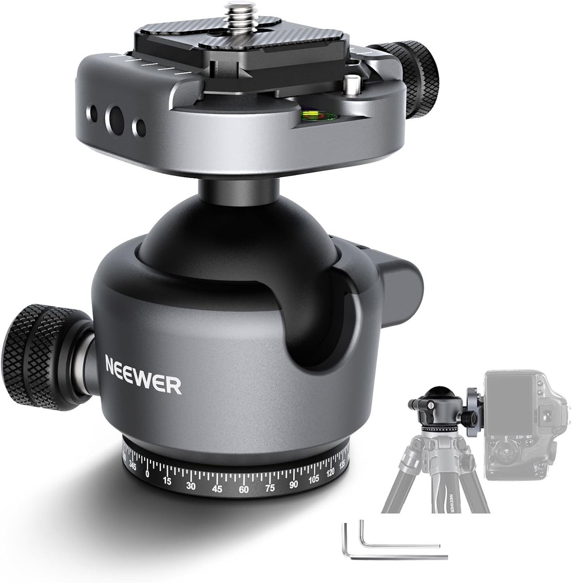 Low Profile Tripod Ball Head 40mm voor Camera's, Panoramic Mount Adapter met 1/4" Arca Type QR Plate, 360° Rotatie en 90° Kanteling voor Fotografie en Videografie
