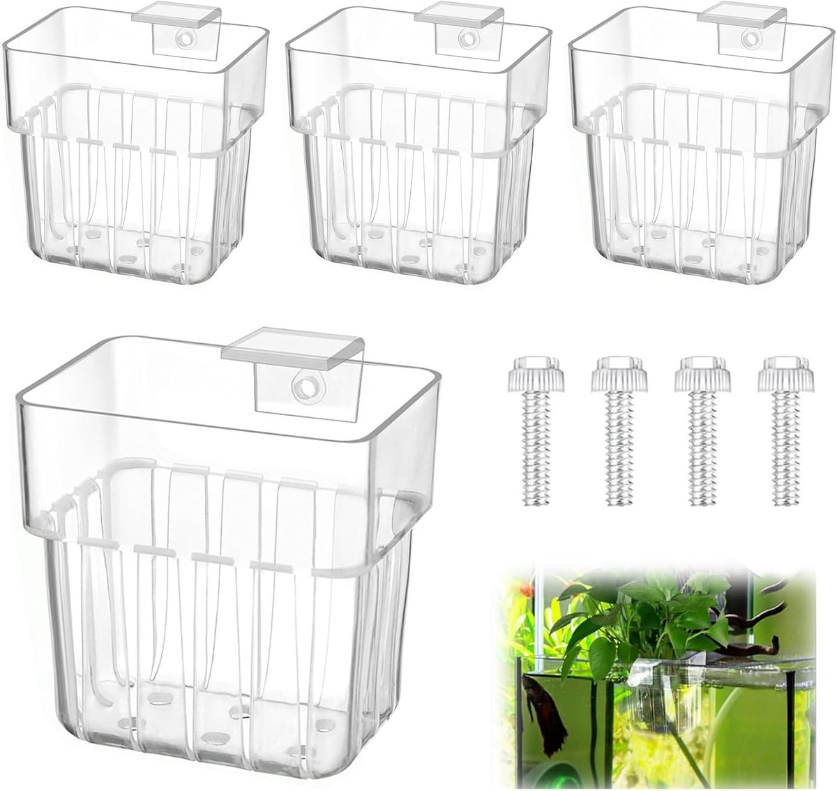 SnelShoppen - 4 Stuks Aquariumplantenhouders Transparant - Hangende Waterplanten Mini Plantenhouder voor Aquascape Decoratie, Tank, Aquaponic Cultuur,