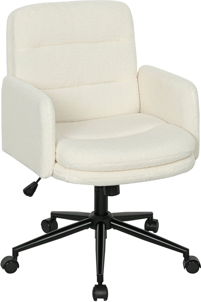 HOMCOM Office Chair-Boucle (100% Polyester)-65L x 61,5B x 91-101H cm-Cremeweiß
