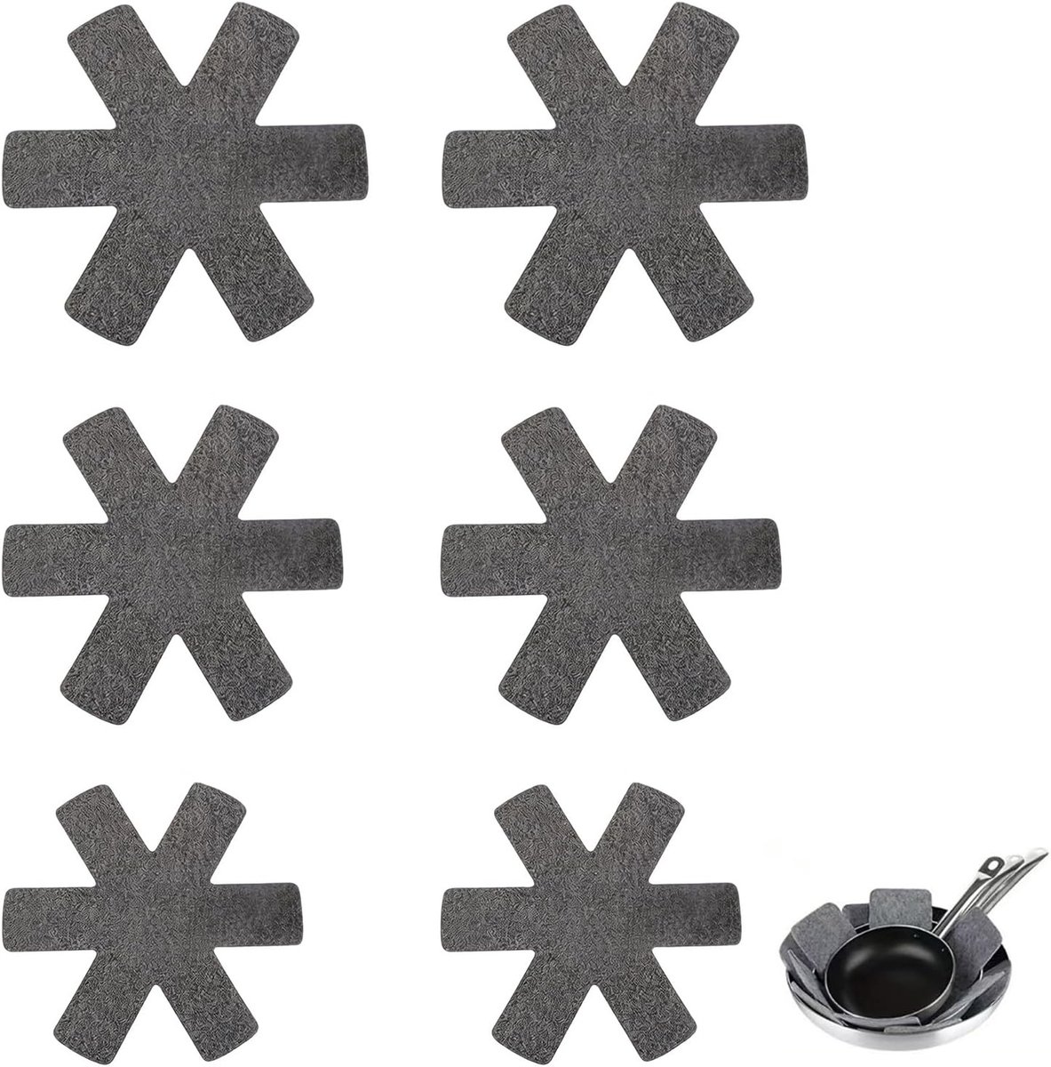 Set van 6 Vilt Potbeschermers voor Pannen (15/13.8/26 cm), Krassenbestendige Pannenverdeler en Onderzetter, Grijs, Ideaal voor Keukenopslag en Organisatie