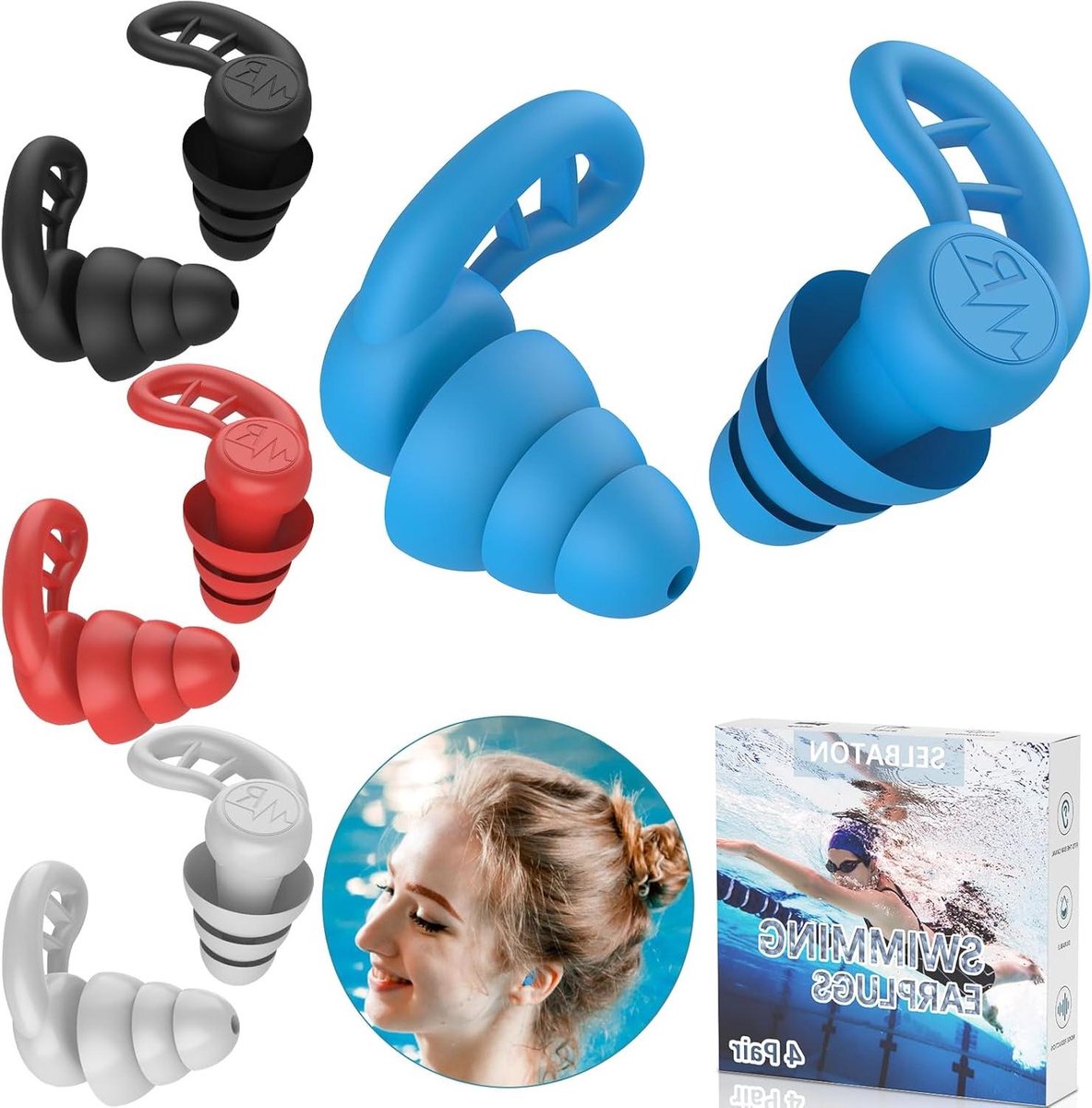 Zwem oordopjes - Waterdicht herbruikbaar - Bescherming water - 4 paar set - Compact formaat - Multicolor