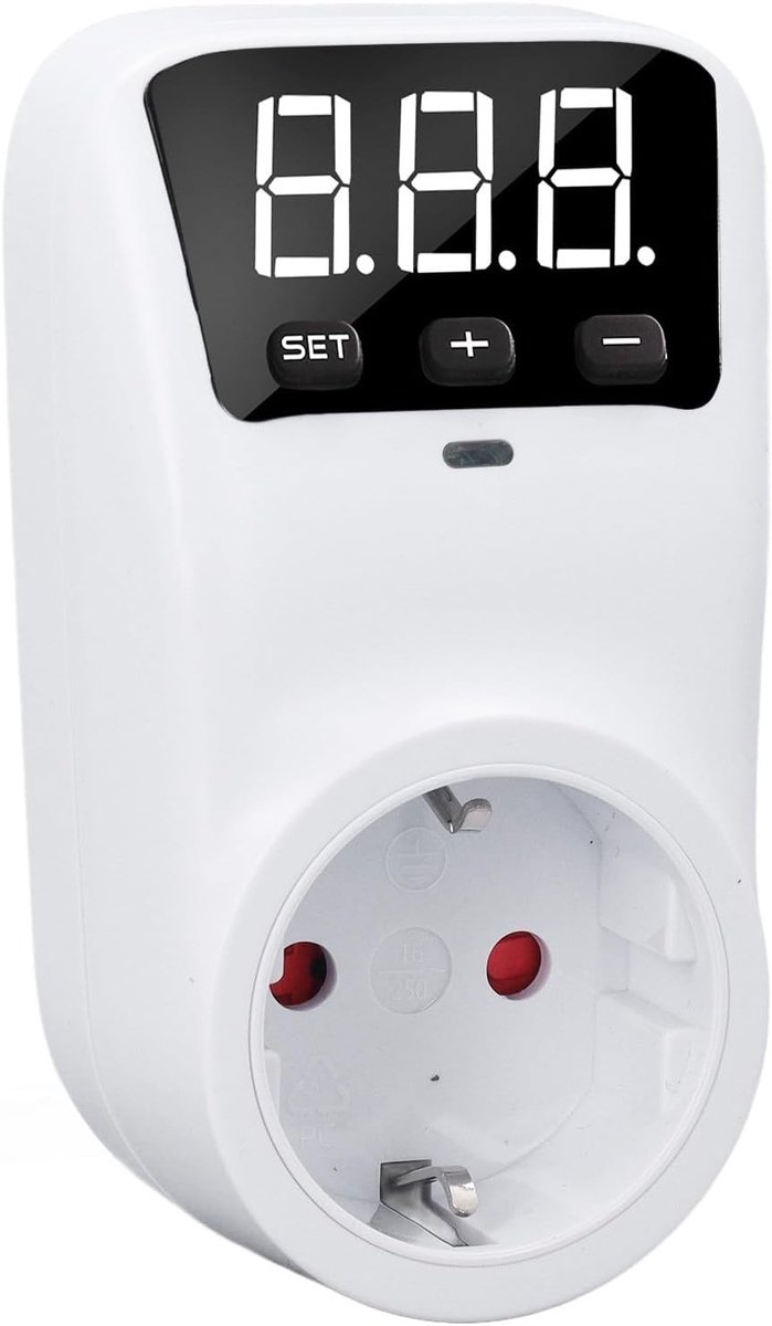 Stopcontact met Overspanningsbeveiliging en Digitaal Display voor Koelkasten en Airconditioning, 16A 3680W met Instelbare Vertragingstijd van 5-999 Seconden