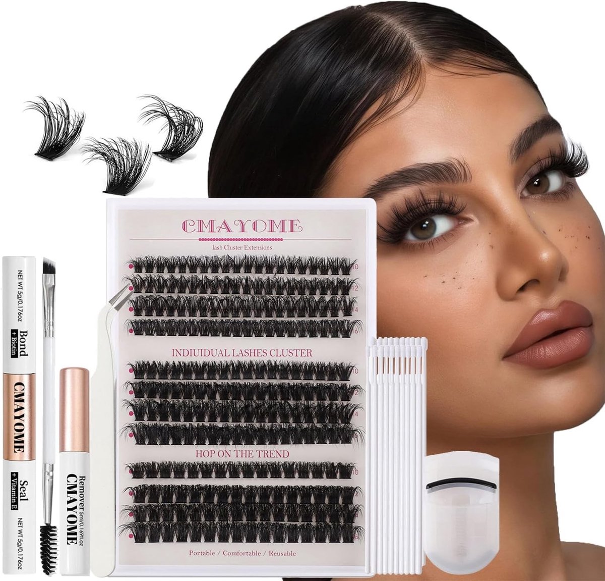 DIY Wimperextensions Set met 240 D Curl Wimperclusters, Mascara Borstel, Hechting en Applicators voor Individuele Wimpers van 10-16mm