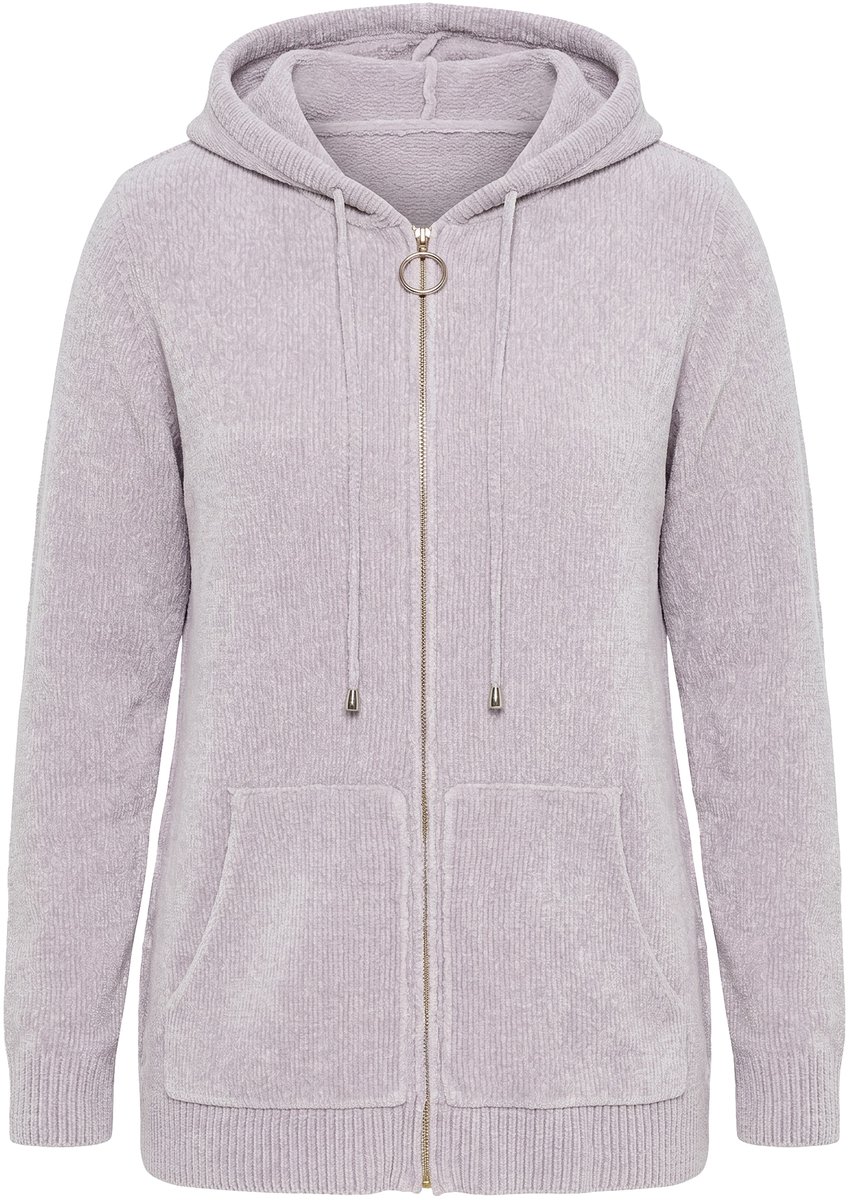 Ulla Popken - Dames - Vest chenille capuchon lange mouwen - Grijs paars - Maat 42+
