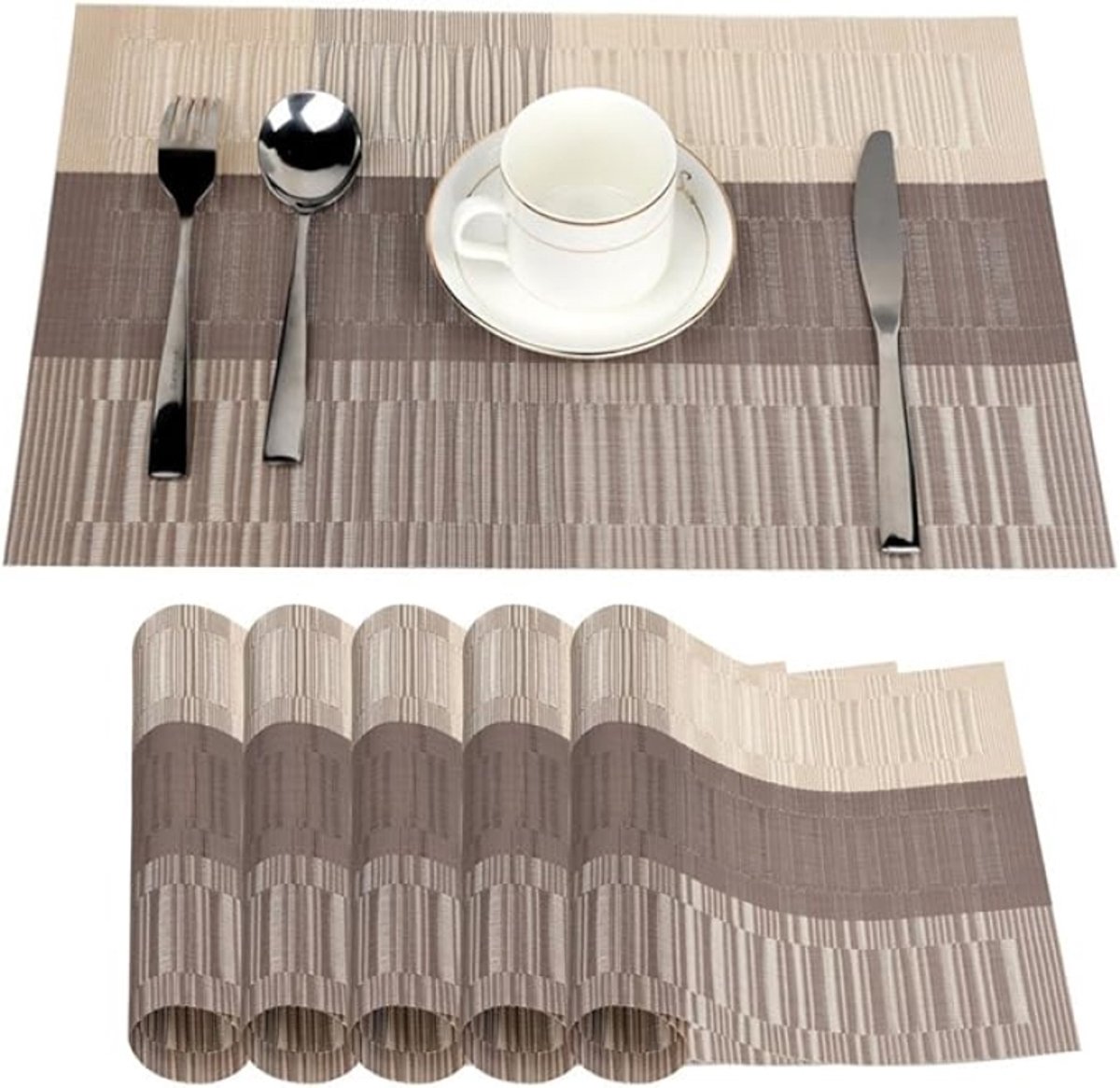 Set van 6 placemats 30 x 45 cm, antislip, wasbaar, PVC, hittebestendig, vuilafstotend - sans marque