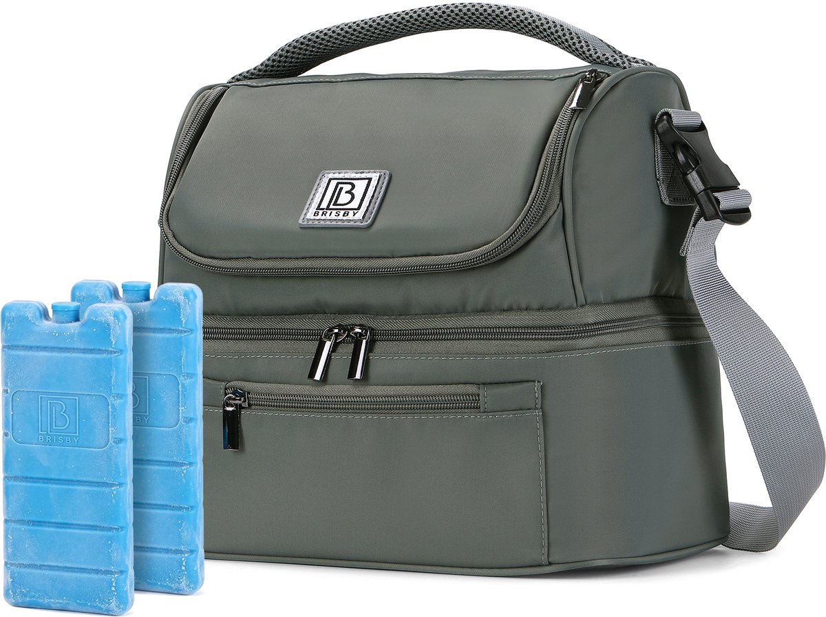 Brisby Kolftas 11 Liter – Koeltas voor Moedermelk & Borstkolf – 2 Geïsoleerde Vakken – Inclusief 2 Koelelementen – Tot 10 Uur Koel - Misty Green