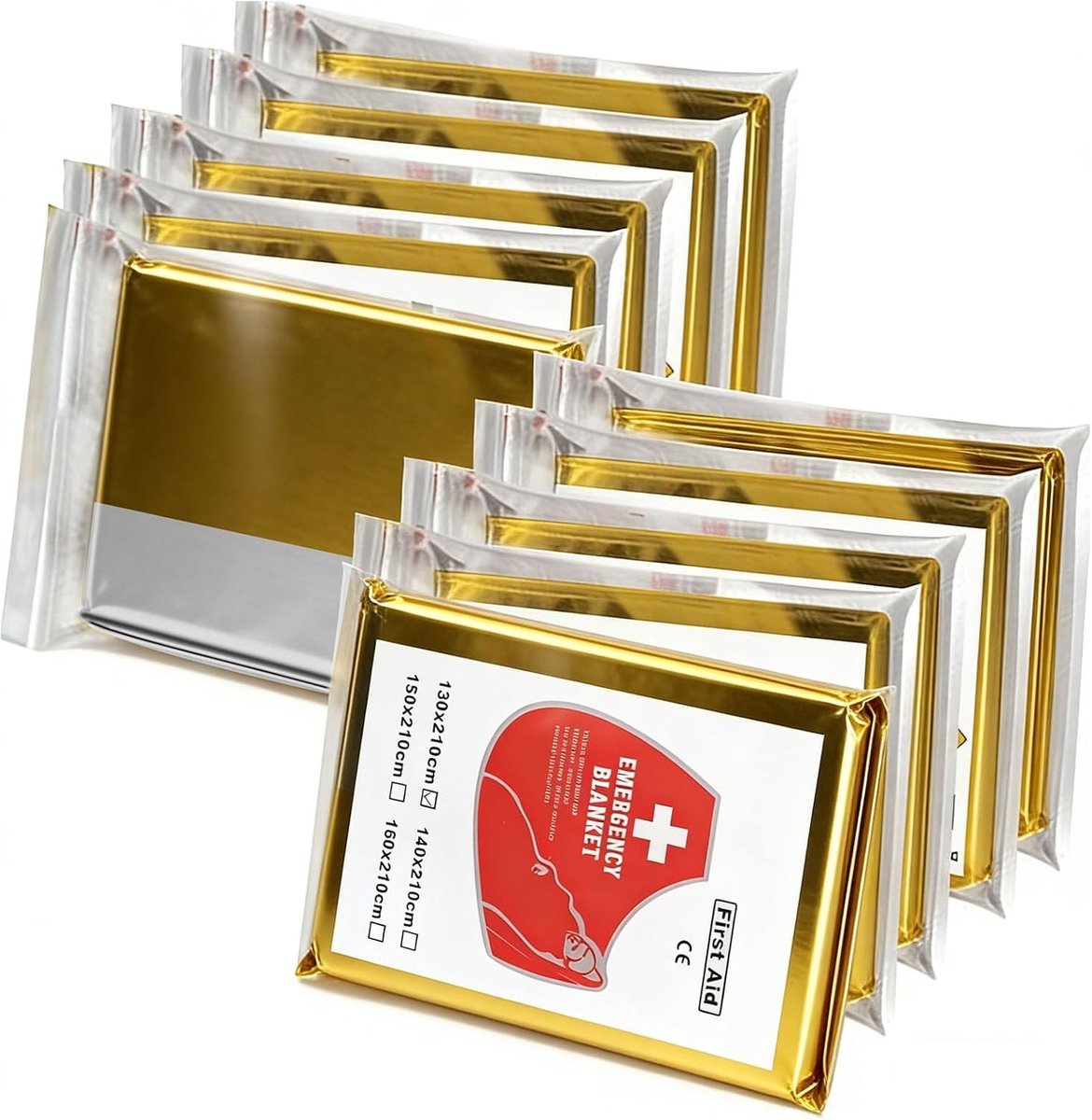 Dubbelzijdige Thermodeken - Goud/Zilver - 130 x 210 cm - Premium Thermo-Nooddeken - Voor Bescherming Tegen Kou en Noodsituaties