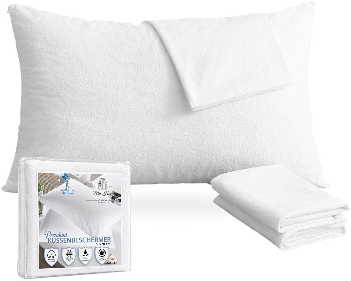 Mila Home Kussenhoes Beschermer - 100% katoenen badstof - Ademend - Kussenhoes Model - Wit - 4 stuks