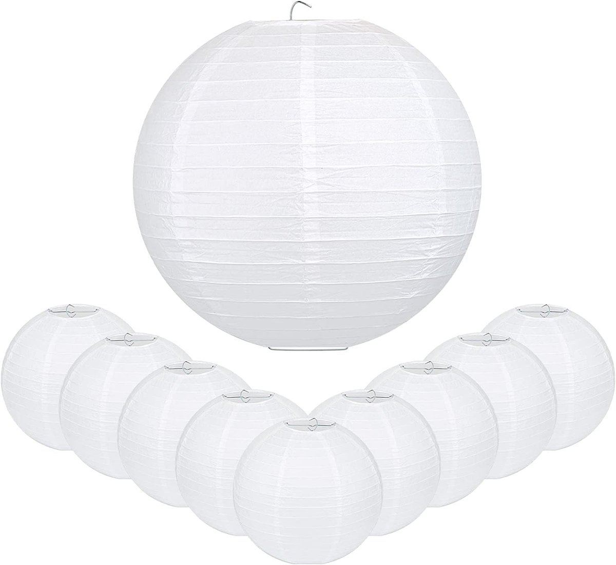SnelShoppen - 20 Stuks Witte Papieren Lantaarns 25cm - Rond Lampscherm - Decoratie voor Feesten, Bruiloften, Verjaardagen en Evenementen