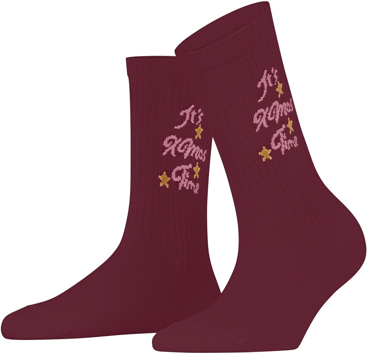 Burlington X-Mas Rib gedessineerd katoen sokken dames rood - maat 36-41