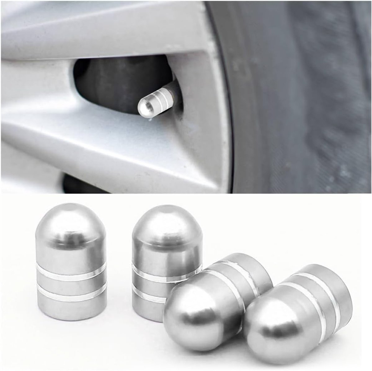 Set van 4 Aluminium Ventieldoppen voor Auto's, Fietsen, Motoren en Scooters - Stofdicht en Duurzaam (Zilver)