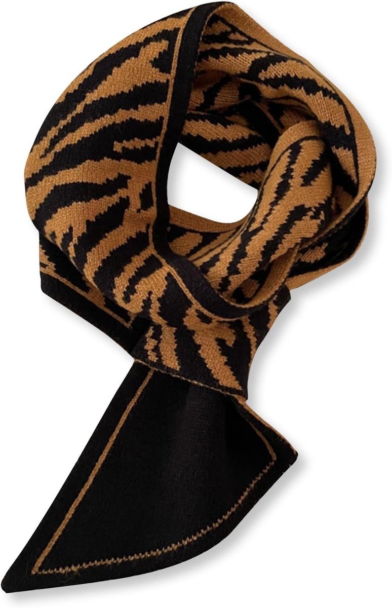 Winterse Skinny Gebreide Sjaal voor Dames met Eenvoudige Trekdoor en Houndstooth Dierenprint, Modieuze Neckerchief en Colsjaal
