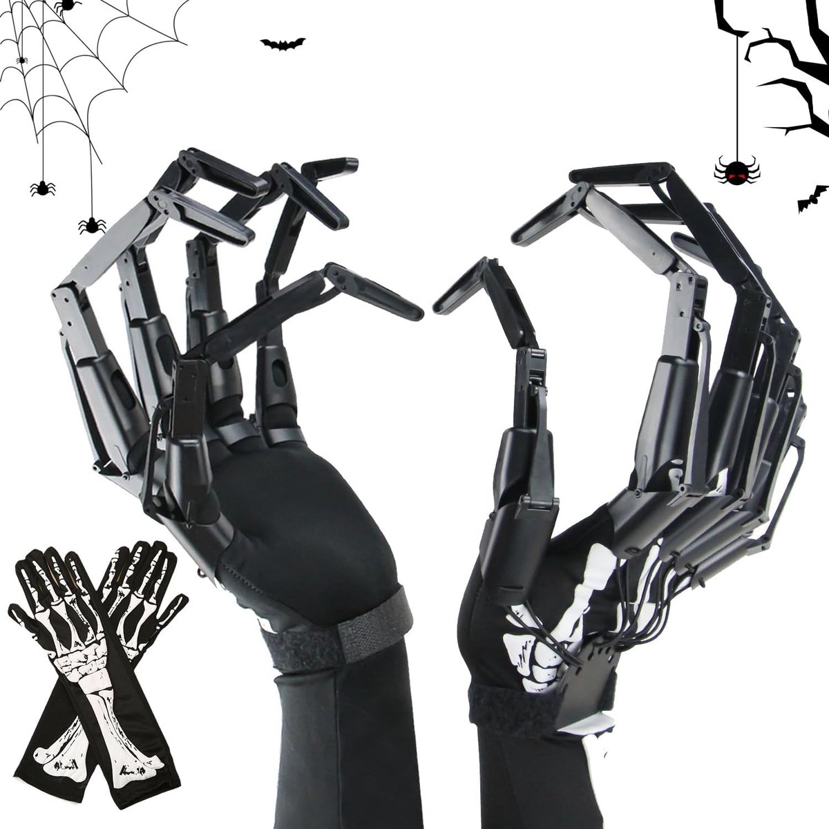 Zwarte Halloween Vingerhandschoenen met Skeletontwerp, Verstelbare Kunstmatige Vingers voor Feestjes en Kostuums, Geschikt voor Alle Vingerformaten
