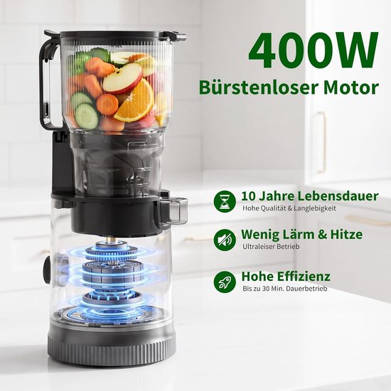 Slowjuicer - Koudpers sapmaker - Gezond sap maken - Extra grote vulschacht - 1.8 liter - Titanium grijs — afbeelding 3