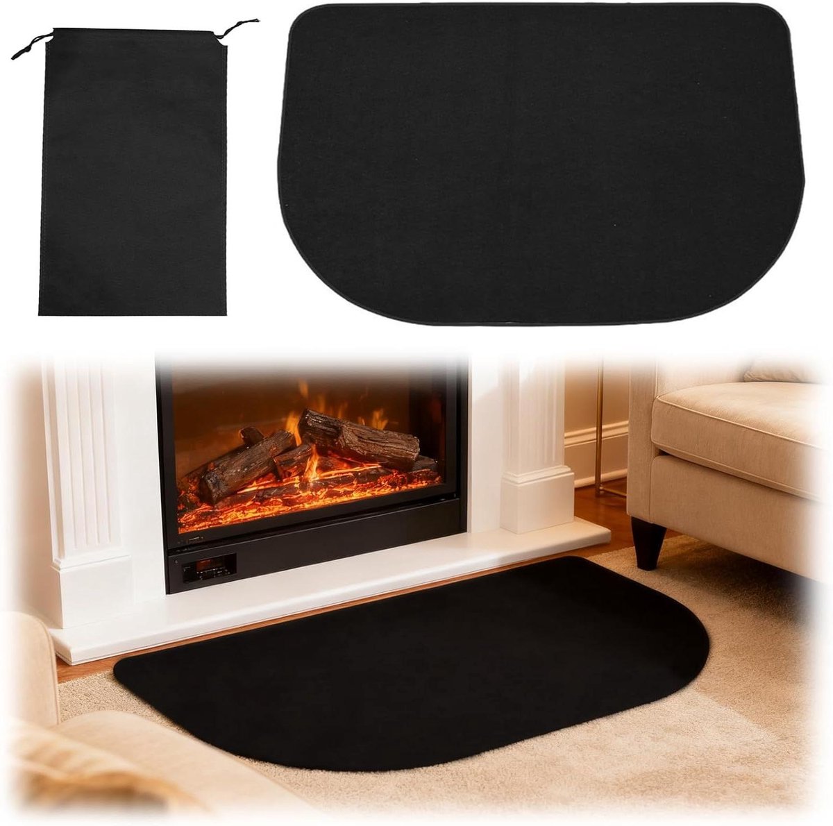 Vonkenvanger Plaat - Brandwerende Mat - Vloer Beschermen - Hittebestendig tot 1000°C - 60 x 40 cm - Zwart