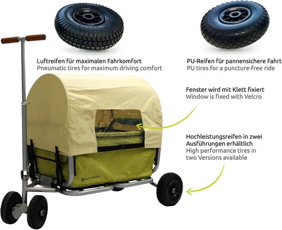 Vouwbare Handkar - Transportwagen Tuin - Spullen Vervoeren - Inclusief Zonnekap - 100kg Draaglast - Olijfgroen — afbeelding 2