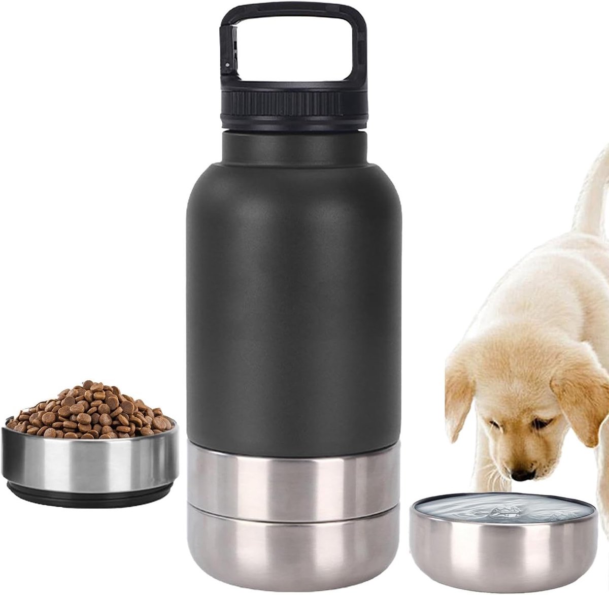 Hondenwaterfles voor onderweg - Draagbare metalen waterkom voor honden, ideaal voor wandelen en buitenactiviteiten, houdt water koel en vers