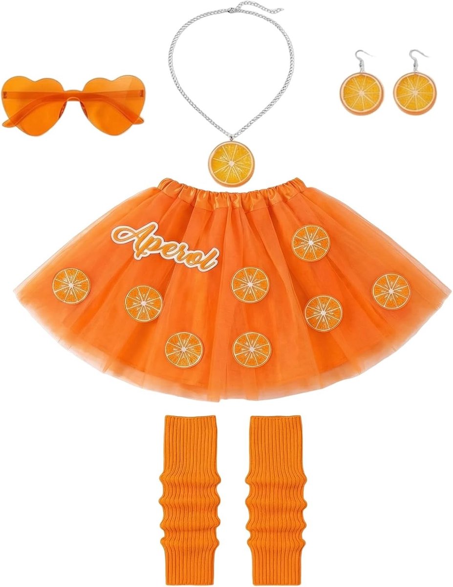 Vrouwelijk Carnaval Kostuum Set met Oranje Rok, Oranje Haarband en Acrylaat Oorbellen voor Feestjes en Thema-avonden