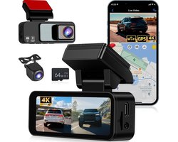 Dual Dashcam met Wifi en GPS - Zwart - 3,16 inch - 4K + 1080P - Voor Auto's