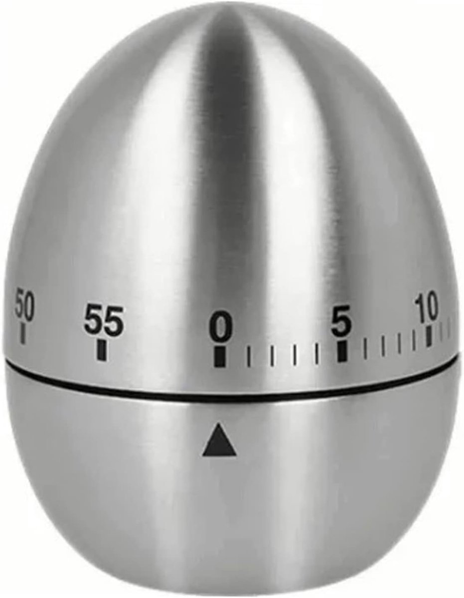Schattige Eivormige Keuken Timer van RVS, 60 Minuten Afteltimer voor Koken, Bakken en Studeren met Duidelijke Schaal en Antislip Basis