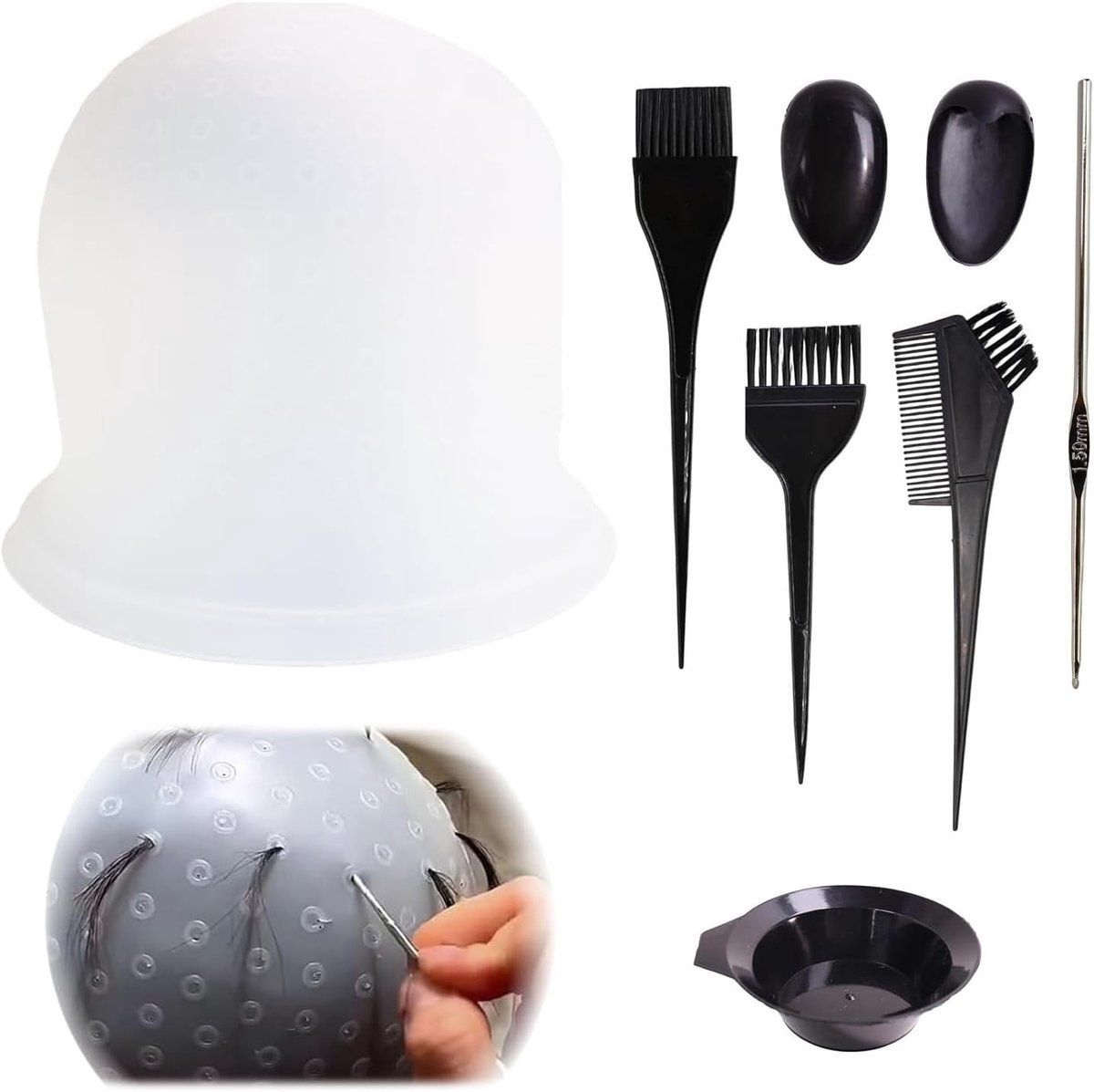 Herbruikbare Silicone Hoofdhuid Cap met Gaten, Verfset met Haak en Borstels voor Haarverf, Ideaal voor Haarverf en Blonderen