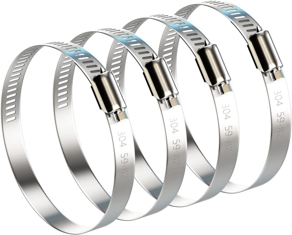 Verstelbare 3 Inch Slangklem van 304 RVS - 4 Stuks Worm Gear Klemmen voor Brandstofslang, Luchtkanalen en Droger Ventilatie