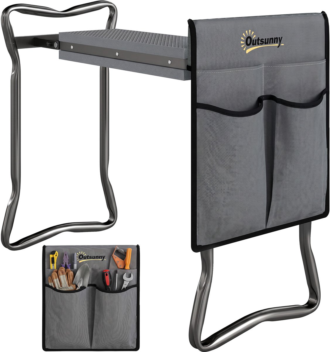 Outsunny Tuin Kniebank-Staal, schuim-58L x 28B x 49H cm-Grijs