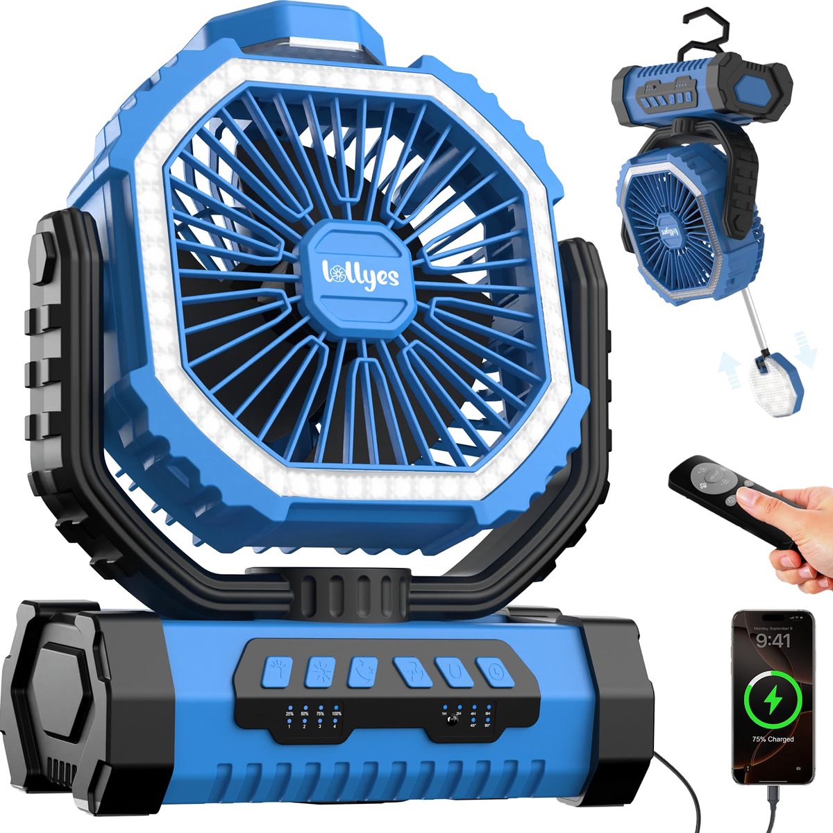 Camping ventilator met licht - 20000mAh oplaadbare batterij - afstandsbediening - ideaal voor kamperen - ShopVlot