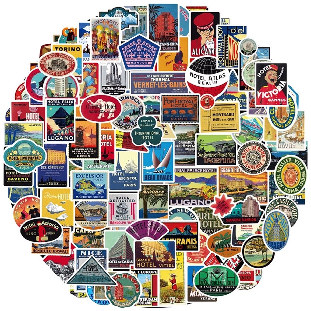 109 Vintage Hotel Stickers – Reizen, Landen & Hotellabels
