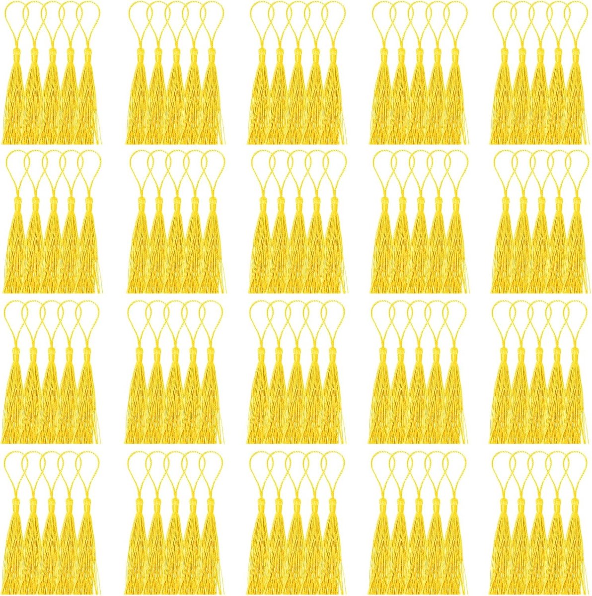 Mini tassels set van 100 stuks, 13 cm gouden zachte zijden kwastjes met koordlus voor knutselen, boekenleggers en souvenirs
