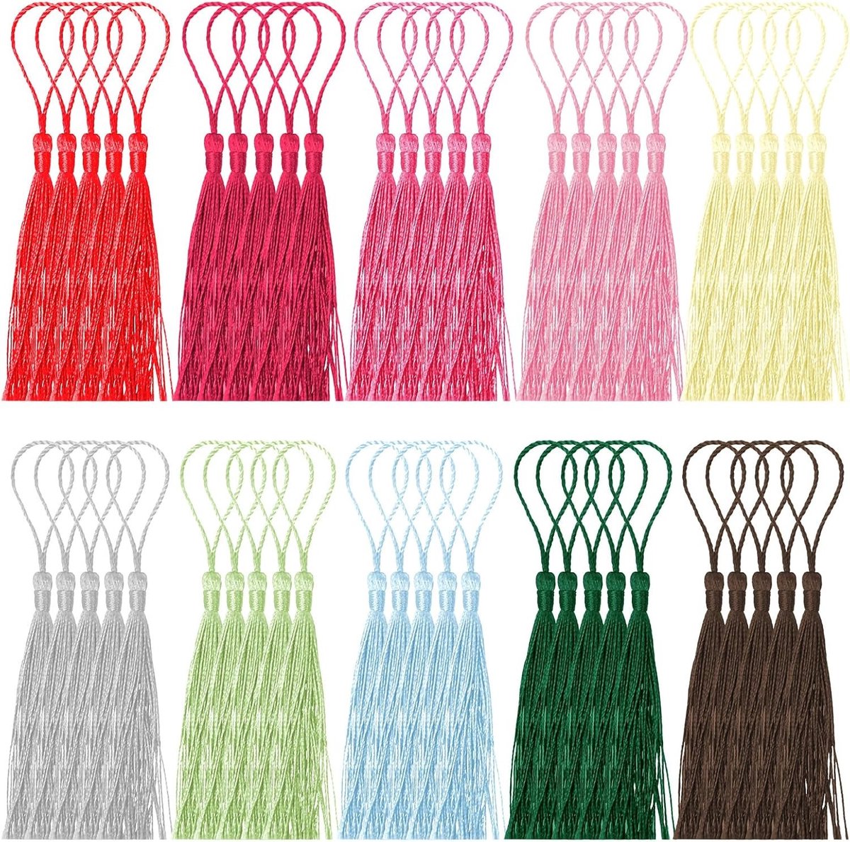 Mini Tassel Set 200 Stuks voor Creatieve Projecten, 13cm, 10 Kleuren, Zachte Penseelkwasten voor Boekenleggers, Sleutelhangers en Ambachten